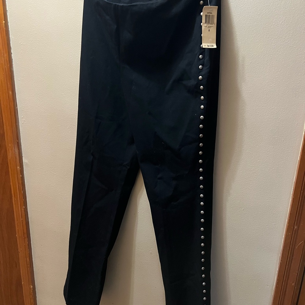 INC International Concepts Black riveted Stretch Pants vintage 90s size 8 NWT